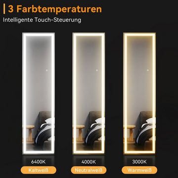 SONNI Ganzkörperspiegel Wandspiegel mit LED,1500 x 400mm, Standspiegel, mit Touch, Beleuchtung in 3 Farben, 2 Montagemöglichkeiten, Modern