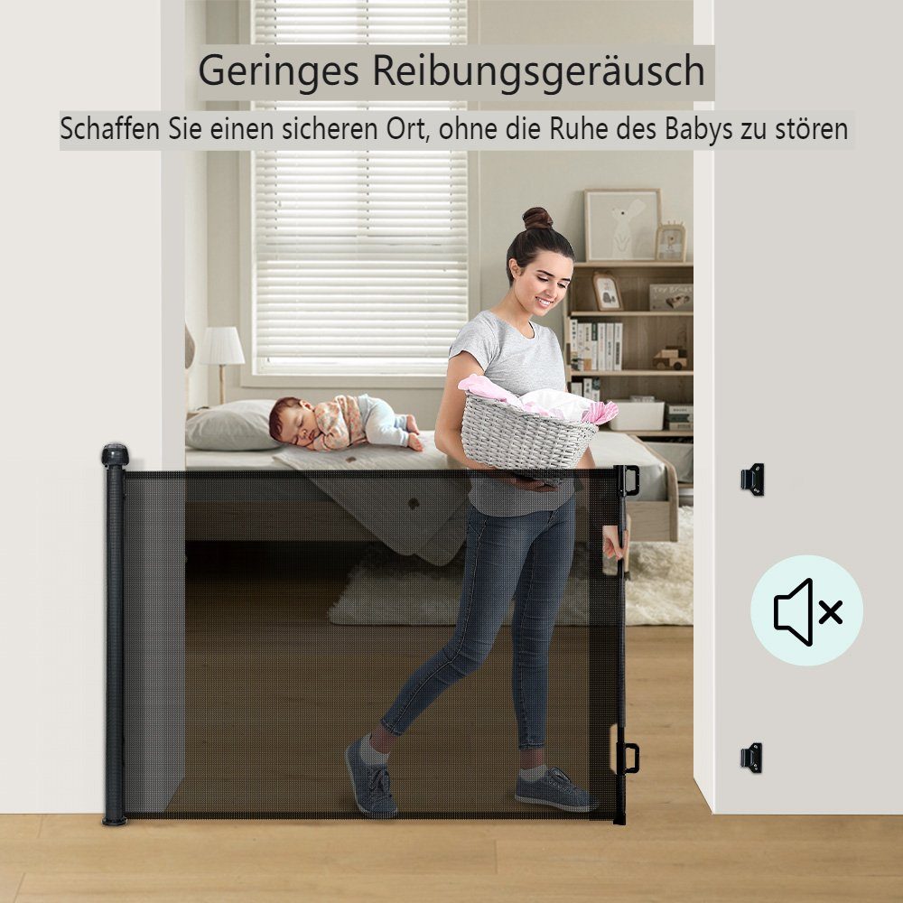 0-180°, Verriegelung), Automatische Schwarz Comomy Türschutzgitter Treppenschutzgitter (Baby 140/180cm Einziehbar