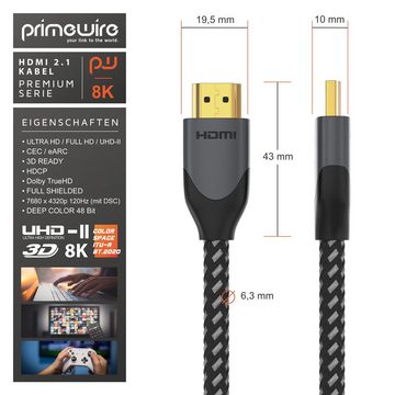 Primewire HDMI-Kabel, 2.1, HDMI Typ A (50 cm), 8k @120Hz 4K @240Hz DSC, 3D, UHD II, HDR-10+, VRR, Dolby Vision - 0,5m