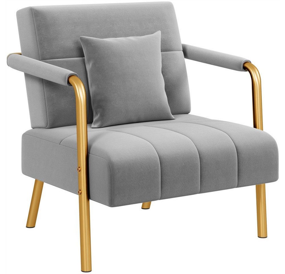 Yaheetech Sofa Polstersofa als 1- oder 2-Sitzer mit Samtbezug & Metallbeinen, Loungesessel mit Lendenkissen Einzelsofa für Wohnzimmer