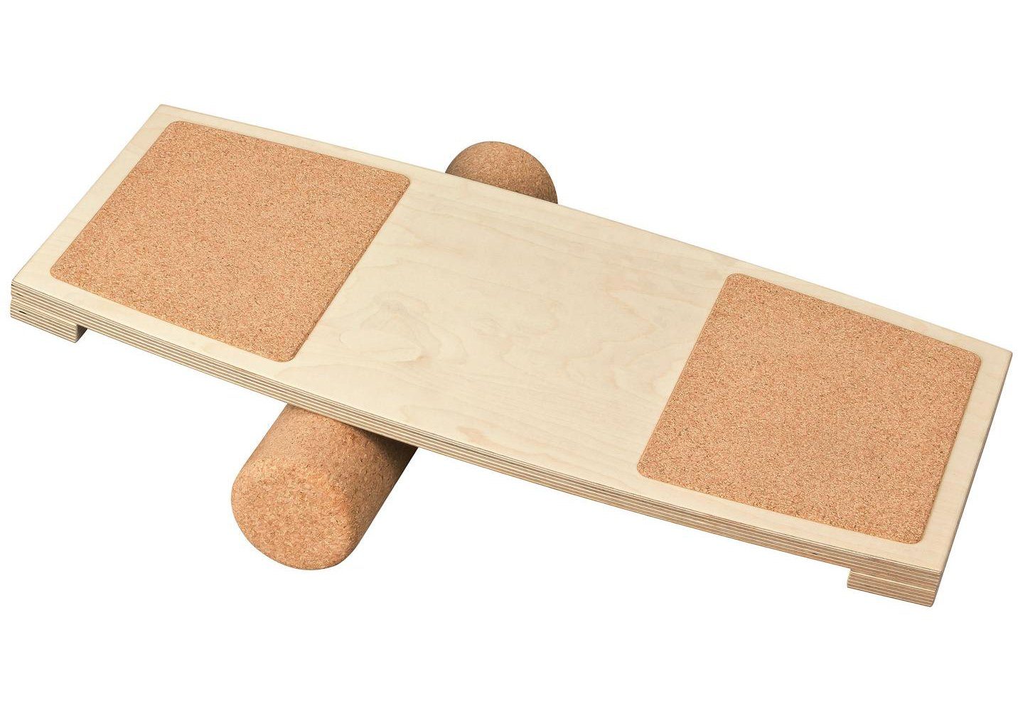 Kork-Deko.de Balanceboard aus Birkenholz mit Korkpads als Rutschschutz & Korkrolle (45x10cm) | Balance Boards