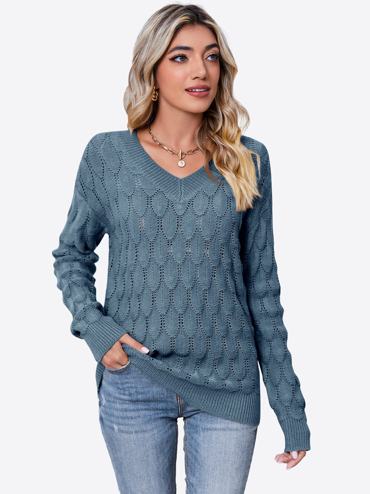 Imily Bela Sweater Damen Pullover mit V-Ausschnitt und langen Ärmeln (Packu günstig online kaufen