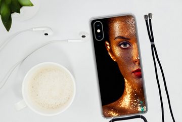 MuchoWow Handyhülle Make-up - Gold - Frau - Luxus - Glitzer - Kunst, Handyhülle Telefonhülle Apple iPhone Xs
