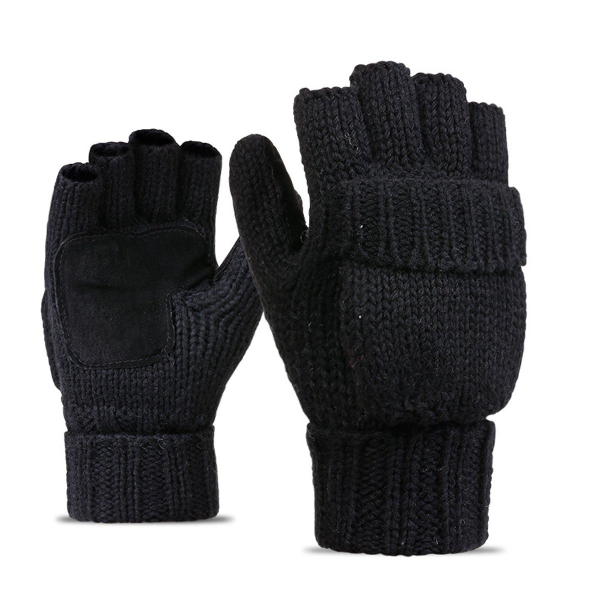 Strickhandschuhe Fingerhandschuhe,Fingerlos Radfahren,Angeln Winterhandschuh,für Schwarz Warme Jormftte