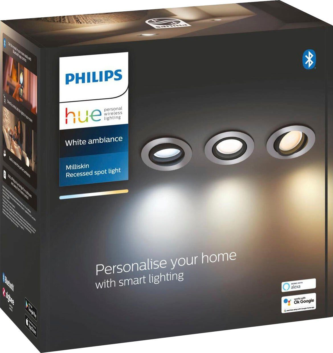 Philips Hue LED Flutlichtstrahler wechselbar, Milliskin, Dimmfunktion, Warmweiß Leuchtmittel