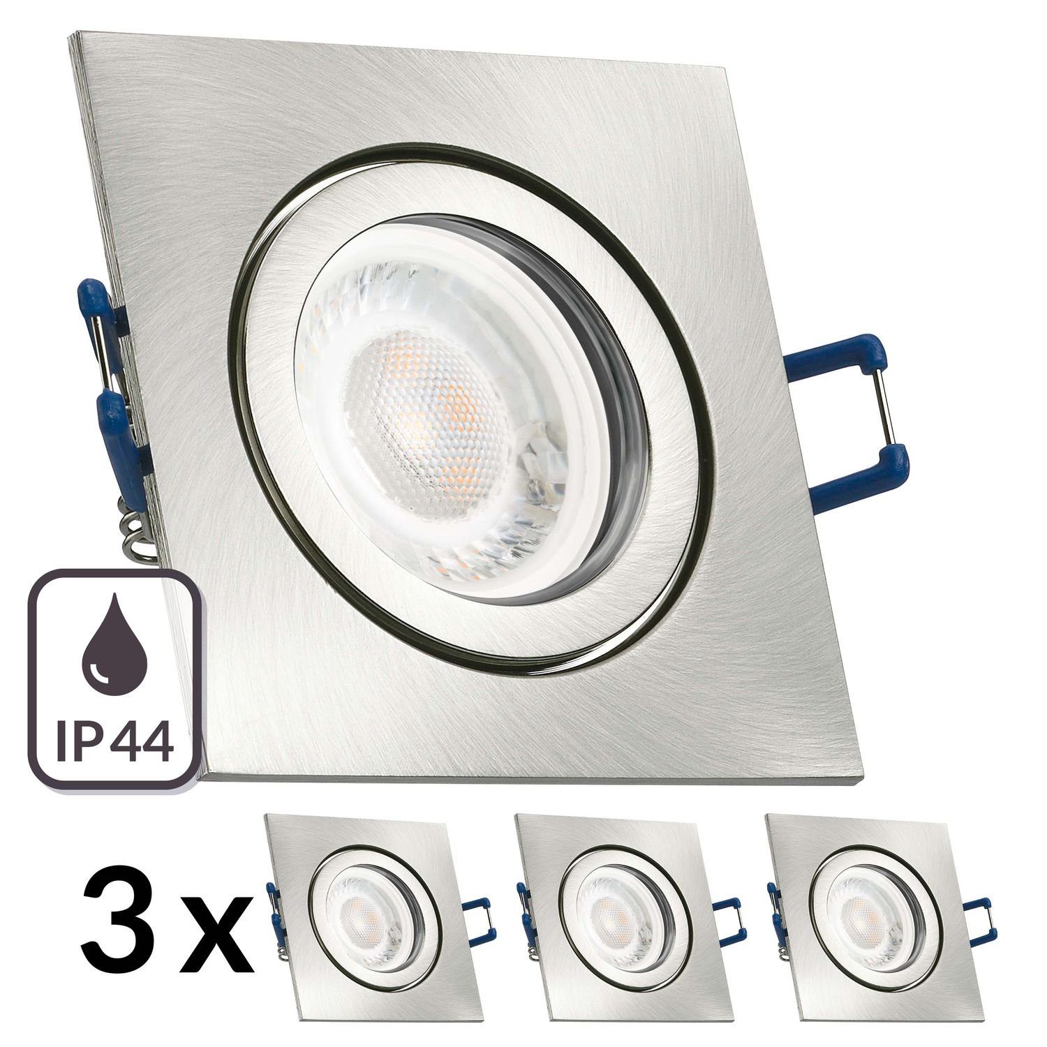LEDANDO LED Einbaustrahler 3er IP44 LED Einbaustrahler Set extra flach in edelstahl / silber gebü