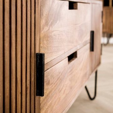 RINGO-Living Sideboard Massivholz Lowboard Boni mit 2 Schubladen und 2 Türen in Natur-dunkel, Möbel