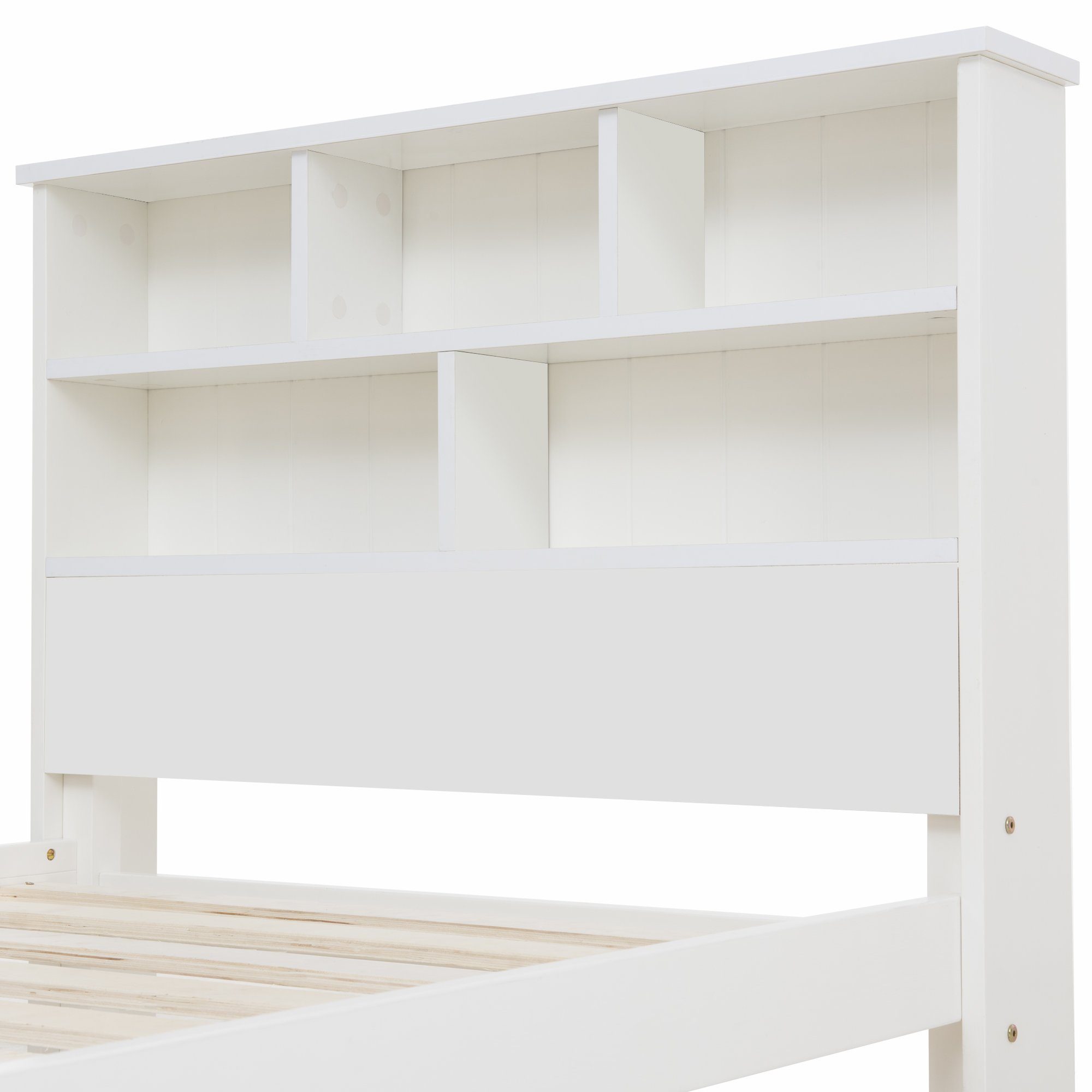 Kinderbett Schubladen mit und Lattenrost,Bücherregal (90x200cm Massivholzbett Weiß), OKWISH