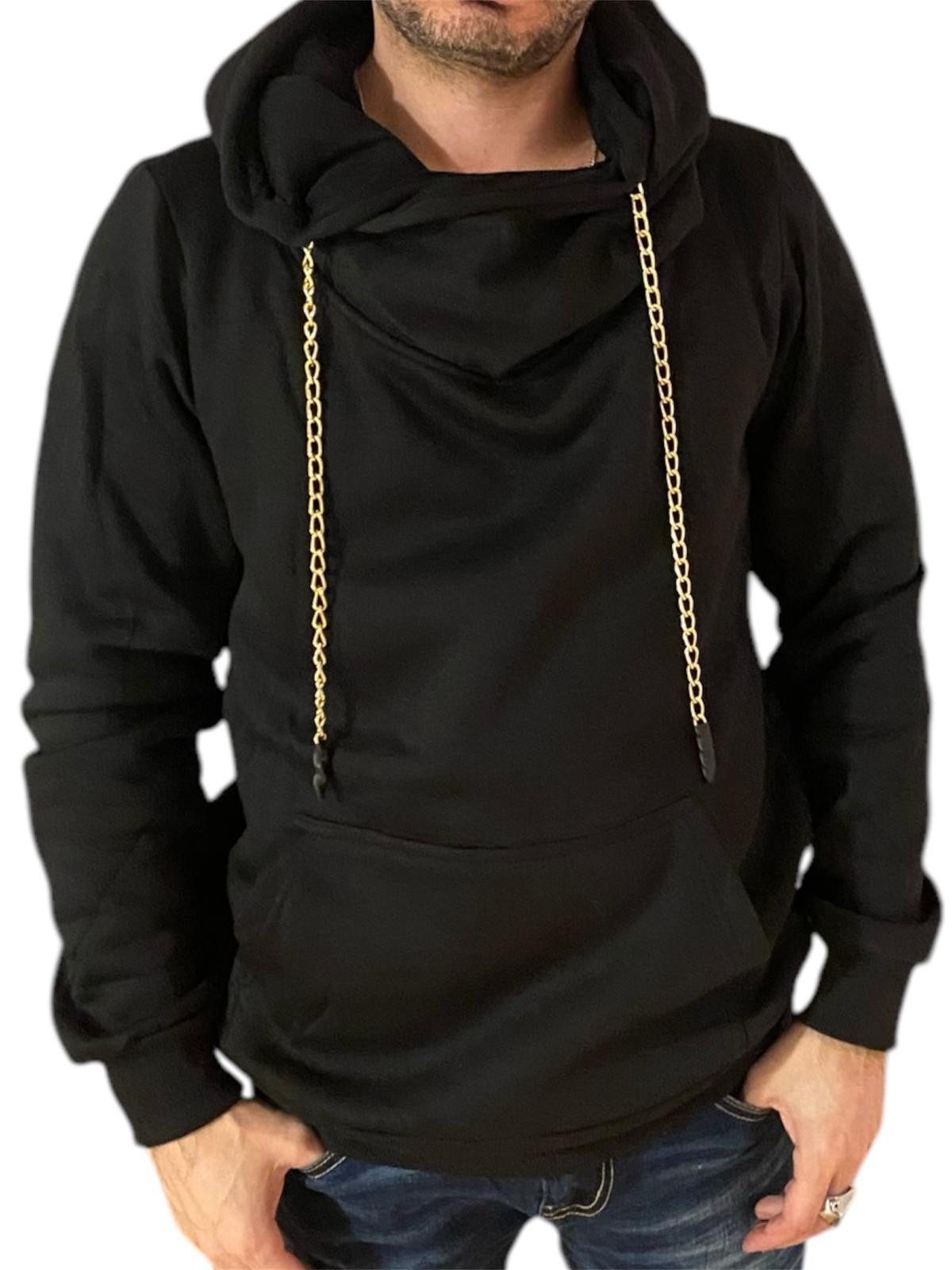 Aaron Bane Hoodie Designer Hoodie – Extra große Kapuze Gold-Panzerkette als Zugband