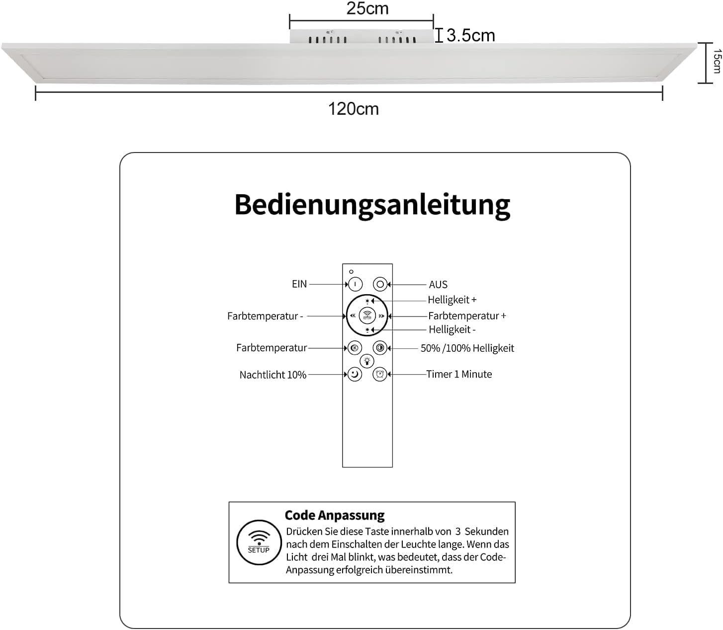 ZMH LED Deckenleuchte LED Panel Dimmbar - Flach Wohnzimmer mit Fernbedienung, LED fest integriert
