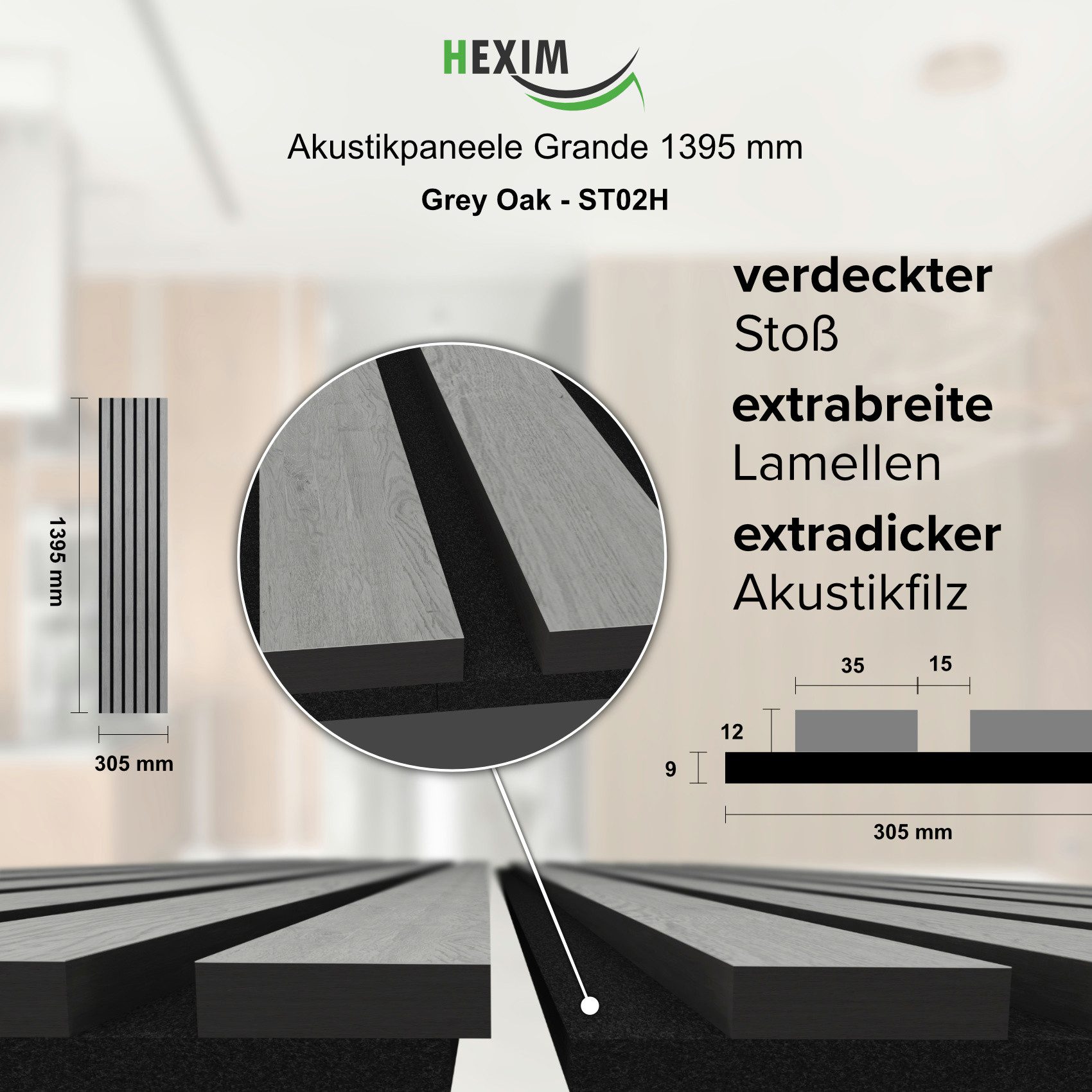 Hexim Wandpaneel, (Akustikpaneele Holz 140x30cm Grande günstig online kaufen