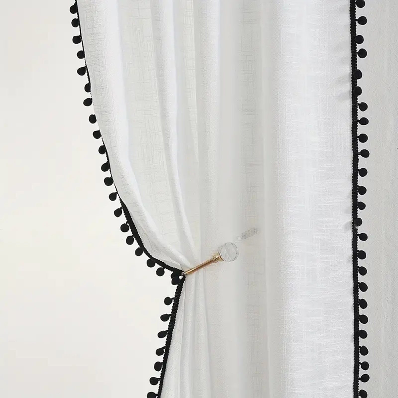 BTTO V&G Scheibengardine Retro Vorhänge,Voile Gardinen mit Stangedurchzug,Bistrogardine (1 St), transparent, Boho Fenster Vorhänge,Bistrogardine,Pompom-Quasten, Schlafzimmer