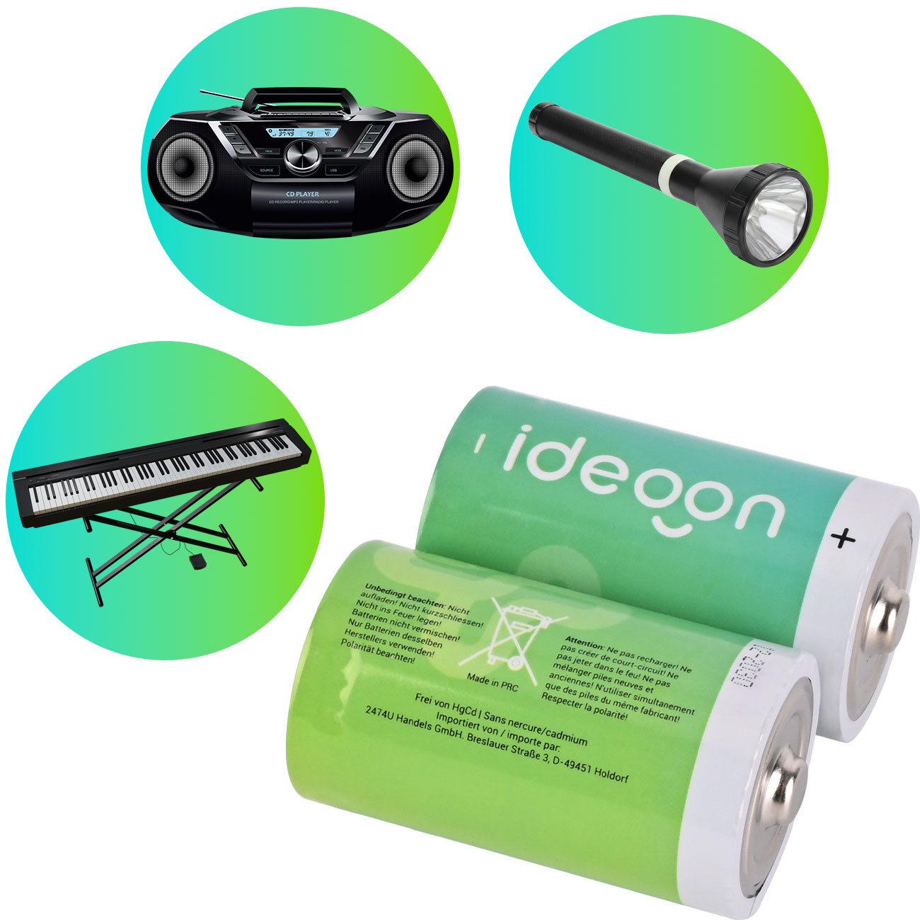 shop'n smile ideoon D Mono Batterien LR20 Alkaline 1,5V Langlebige Energie für Haushalt Batterie, (1,5 V, 2 St), Batterie Typ D (LR20), 1,5 V, auslaufsicher, nicht wiederaufladbar