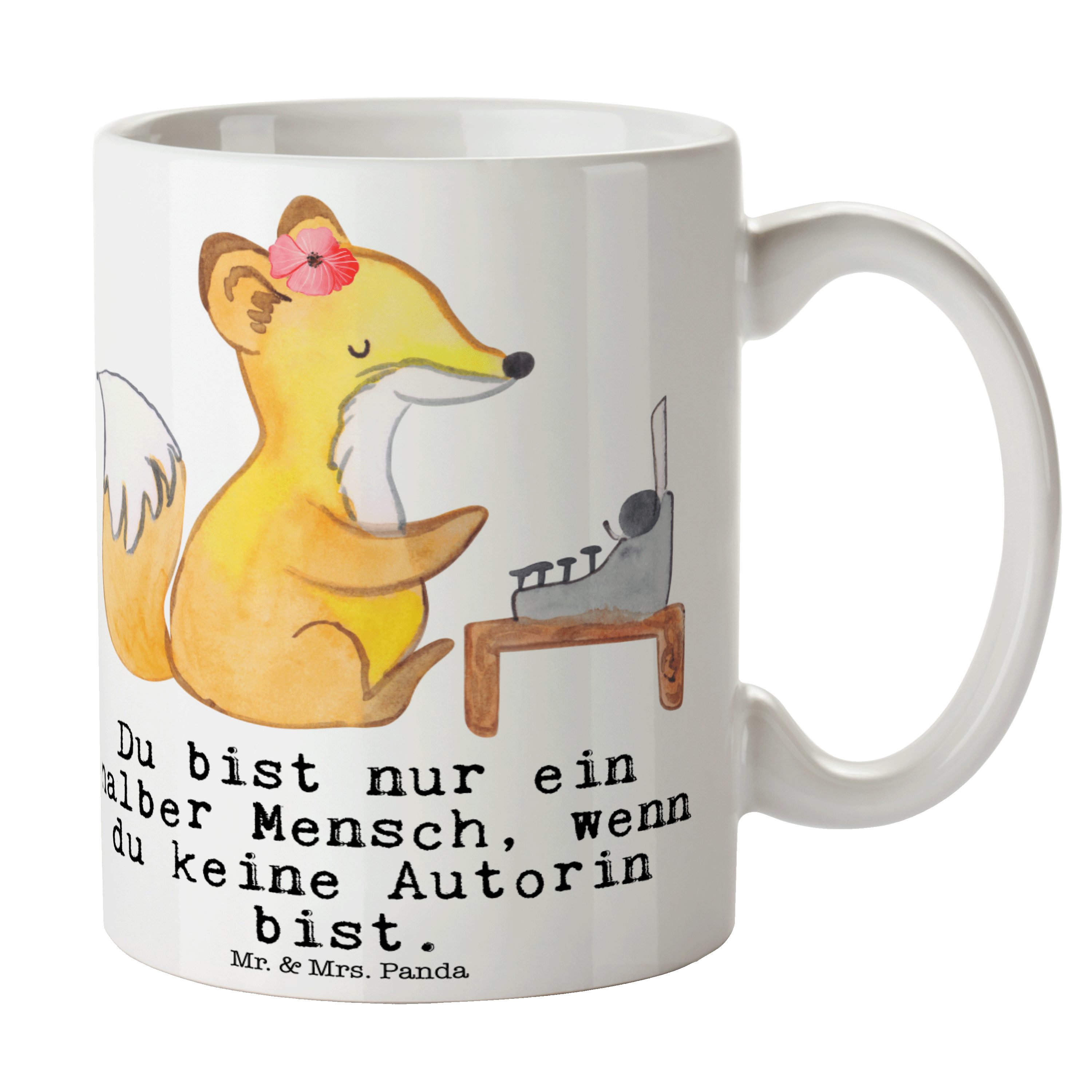 Mr. & Mrs. Panda Tasse Autorin mit Herz - Weiß - Geschenk, Fuchs, Verlag, Danke, Tasse Sprüc, Keramik