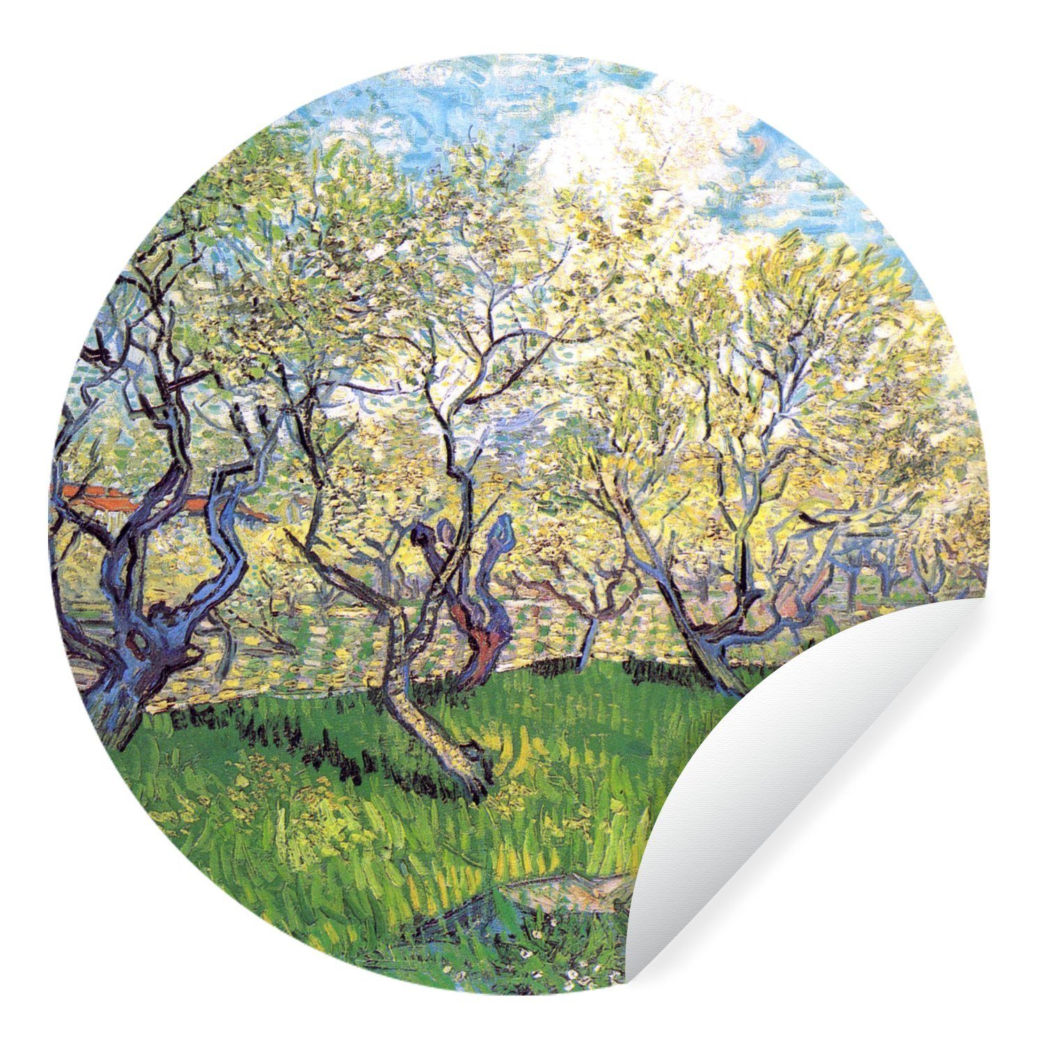 MuchoWow Wandsticker Obstgarten mit blühenden Pflaumen - Gemälde von Vincent van Gogh (1 St), Tapetenkreis für Kinderzimmer, Tapetenaufkleber, Rund, Wohnzimmer