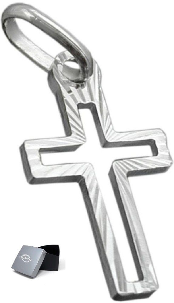 unbespielt Kreuzanhänger Kettenanhänger Anhänger Kreuz diamantiert Mitte offen 925 Silber 16 x 9 mm inkl. kleiner Schmuckbox, Silberschmuck für Damen und Herren