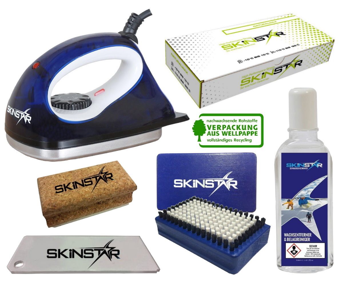 SkinStar Ski SKINSTAR Starter Ski Wachs Set Wachsbügeleisen Bürste Natural Wax