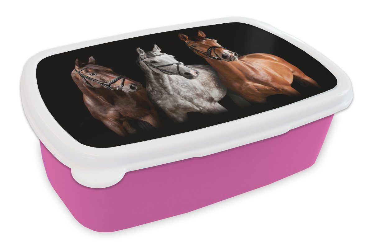 - Snackbox, (2-tlg), Kunststoff, Kunststoff Erwachsene, MuchoWow Tiere Pferde - Kinder, Brotdose Lunchbox Brotbox für rosa Mädchen, Schwarz,
