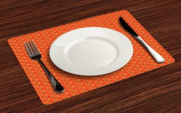 Platzset, Waschbare Stoff Esszimmer Küche Tischdekorations Digitaldruck, Abakuhaus, (4-teilig, 4 Teilig-St., Set aus 4x), Früchte Kirsche Zweige orange Motiv