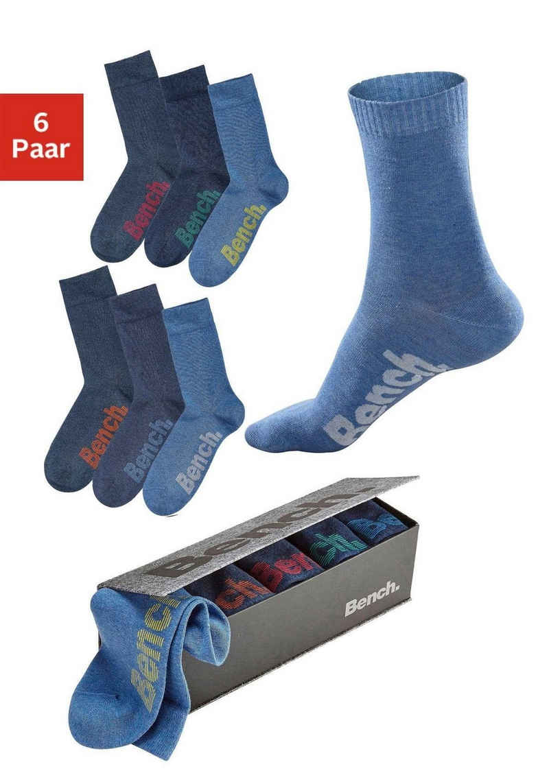 Bench. Socken (Box, 6-Paar) mit verschiedenfarbigen Logos