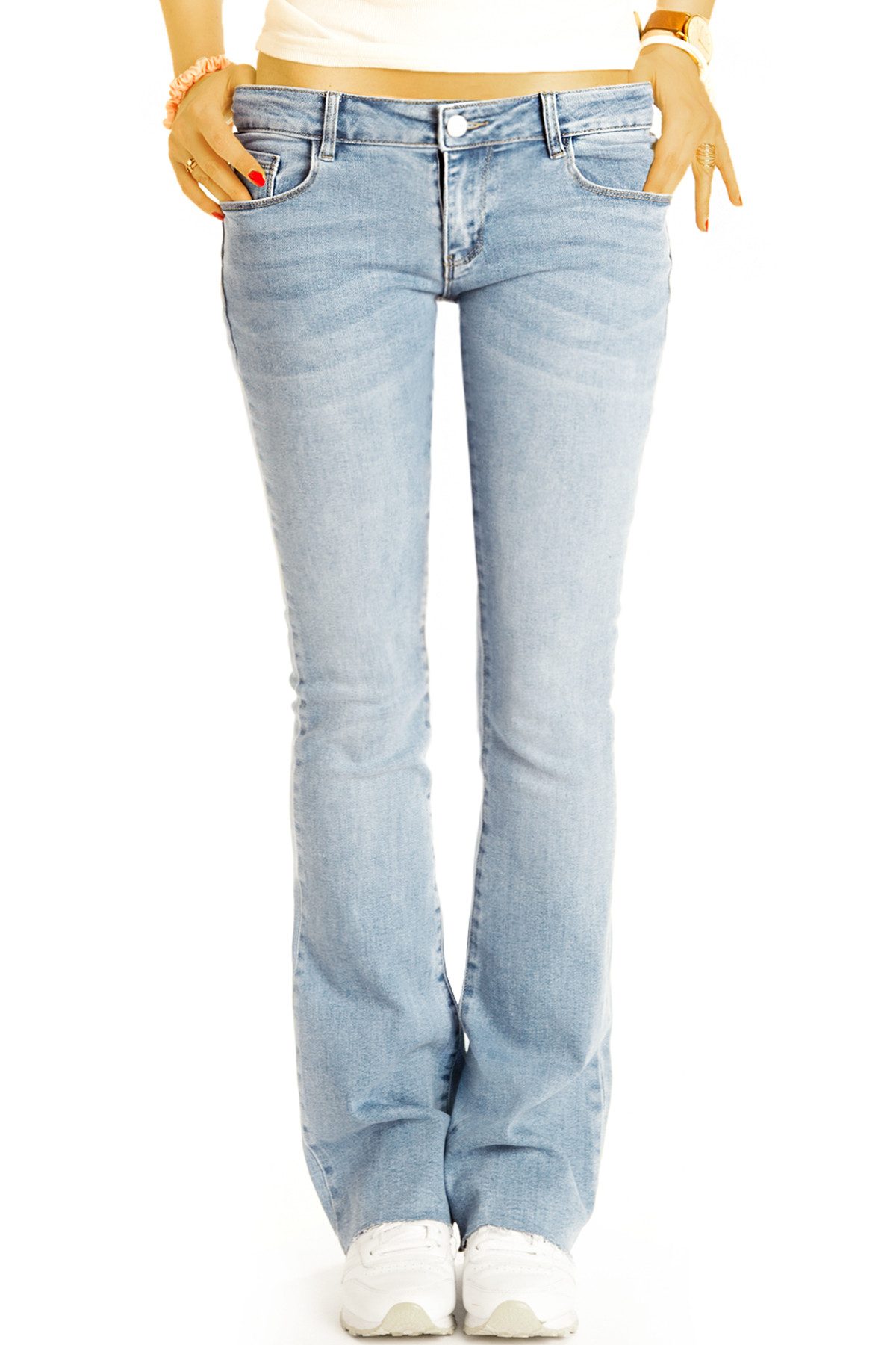 be styled Bootcut-Jeans Hüftige Bootcut Jeans Hose Slim fit Schlagjeans - Damen - j33L-1 offener Saum