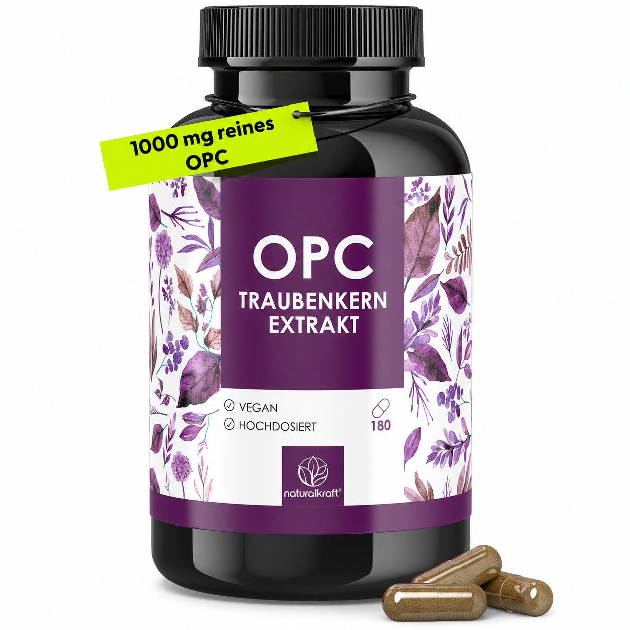 Naturalkraft OPC Traubenkernextrakt 1250 mg – 180 vegane Kapseln, hochdosiert Kapseln, 133 g