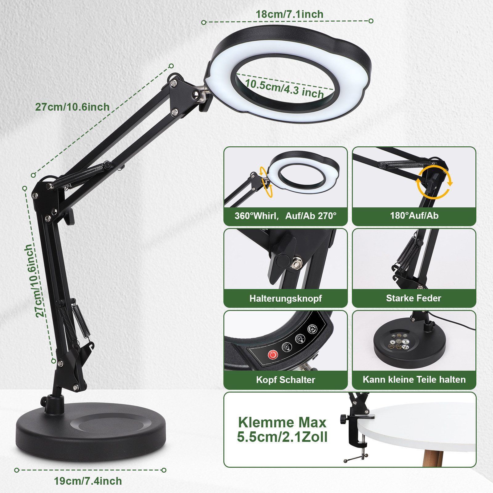 POPOLIC LED Schreibtischlampe Dimmbar Klemmlampe 10x günstig online kaufen