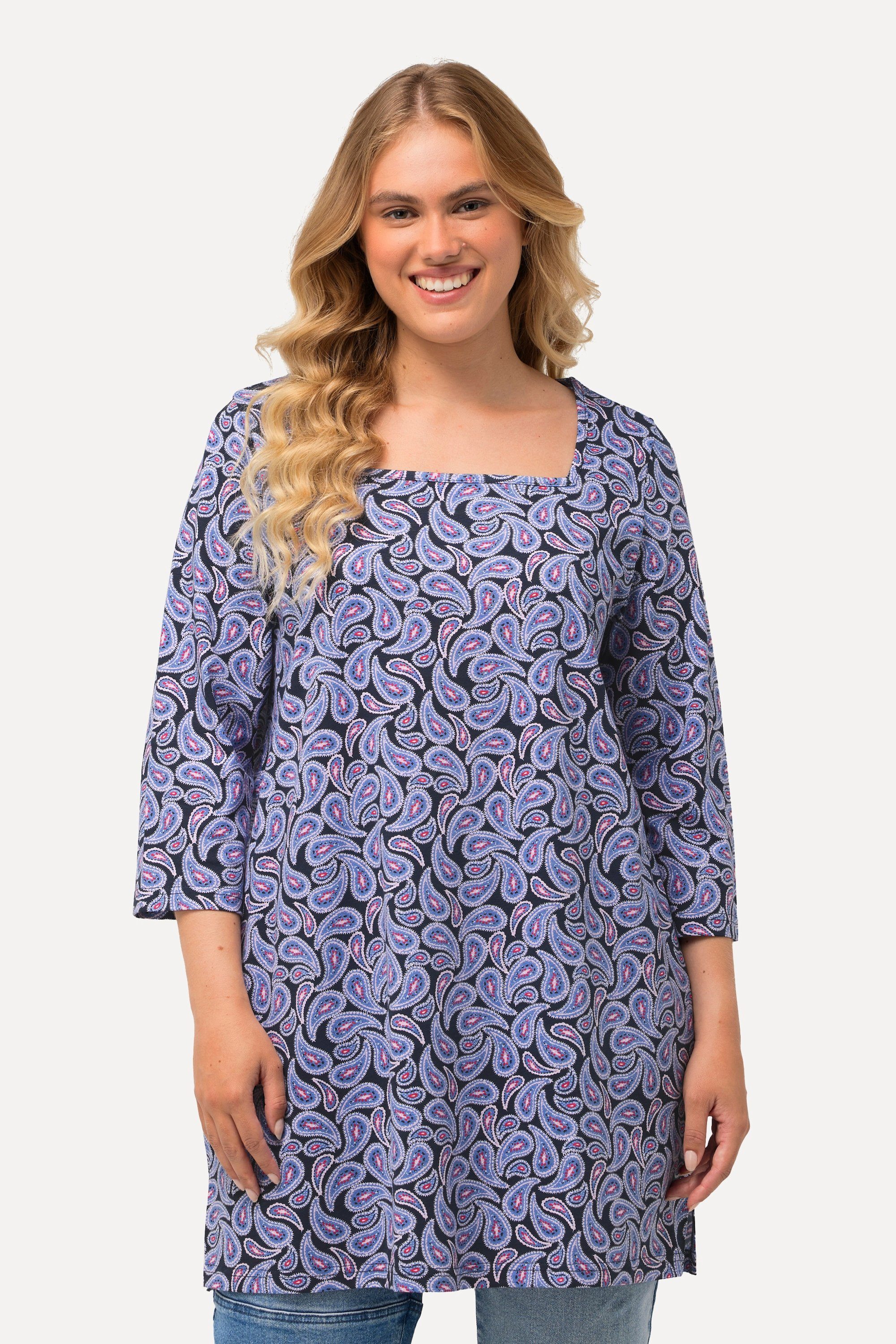 Ulla Popken Longshirt Shirt Paisleymuster Carree-Ausschnitt günstig online kaufen