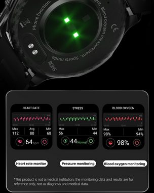 MEGALITH Fur Herren mit Telefonfunktion Bluetooth Smartwatch (1.43 Zoll, Android / iOS), Mit IP67-Wasserdicht Blutdruck Sport Fitness Pulsuhr