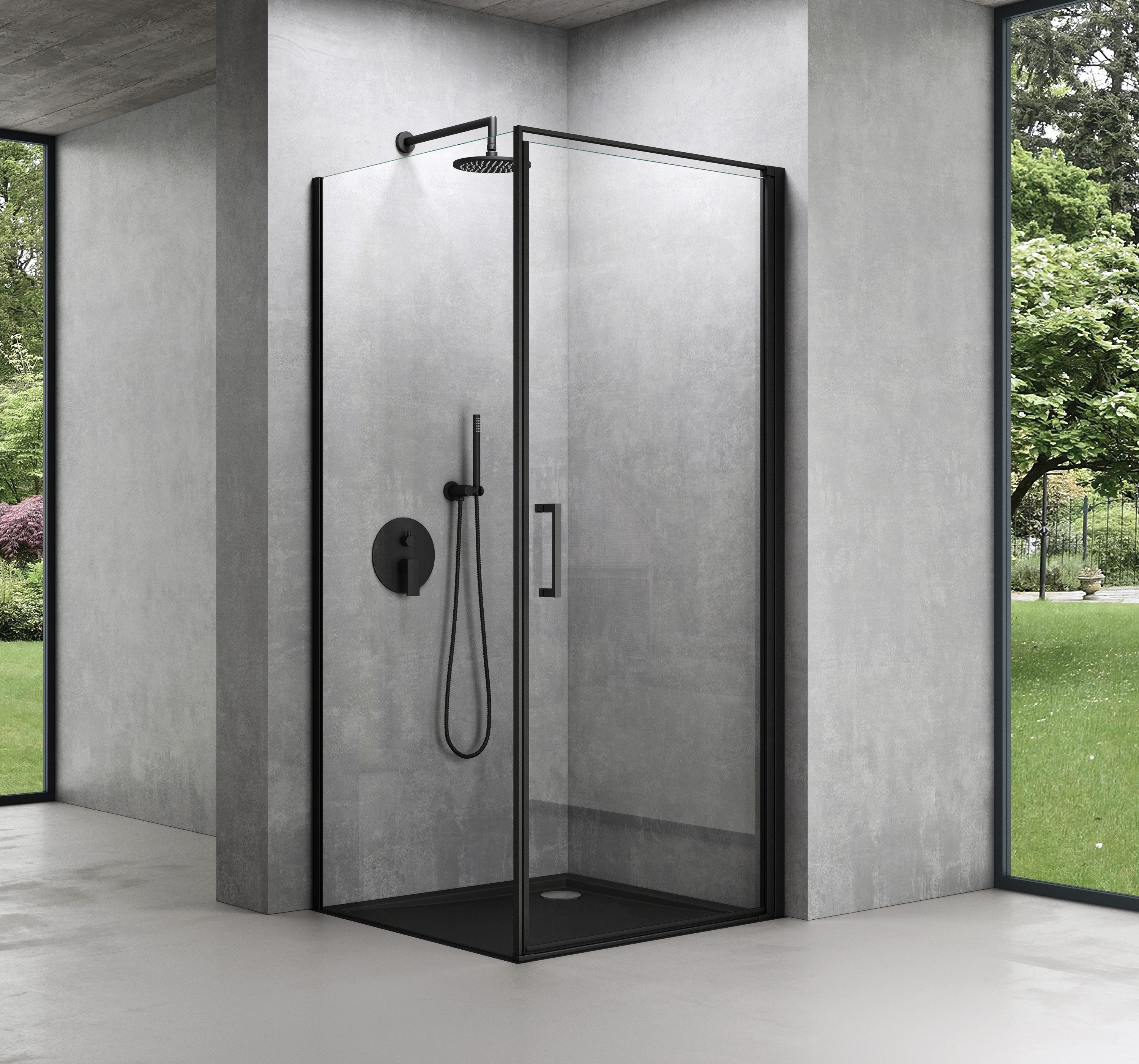 Mai & Mai Eckdusche Duschkabine Rav36 Plus schwarz ESG-Sicherheitsglas Nano-Beschichtung, BxT: 75x80 cm, Einscheibensicherheitsglas