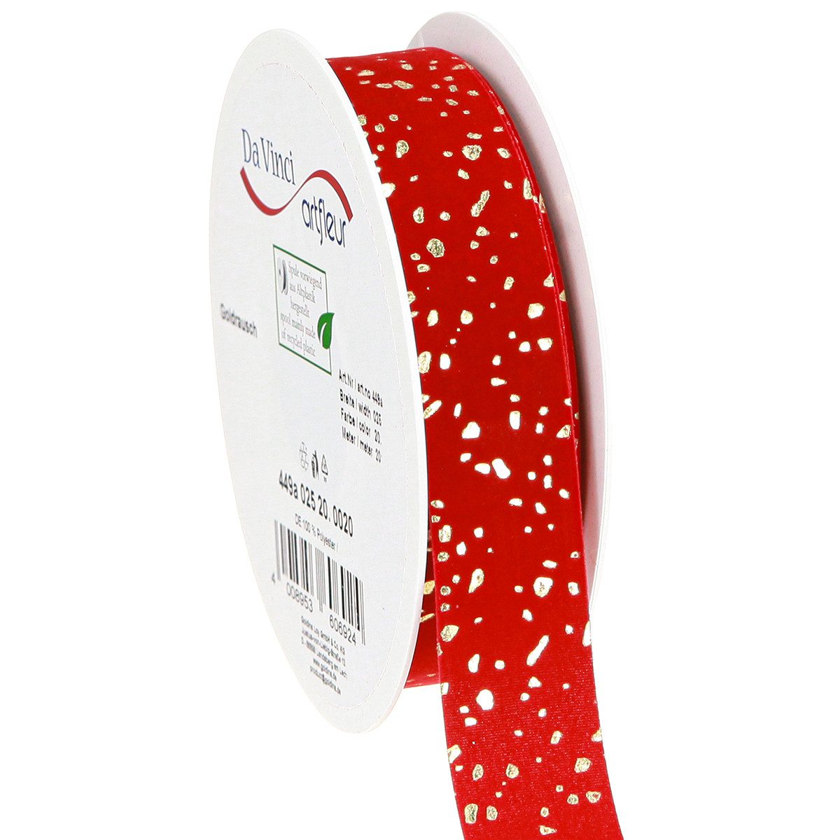 Dekoband Weihnachtsband Rot Gold Sprenkel 25mm x 20m Festlich Dekor