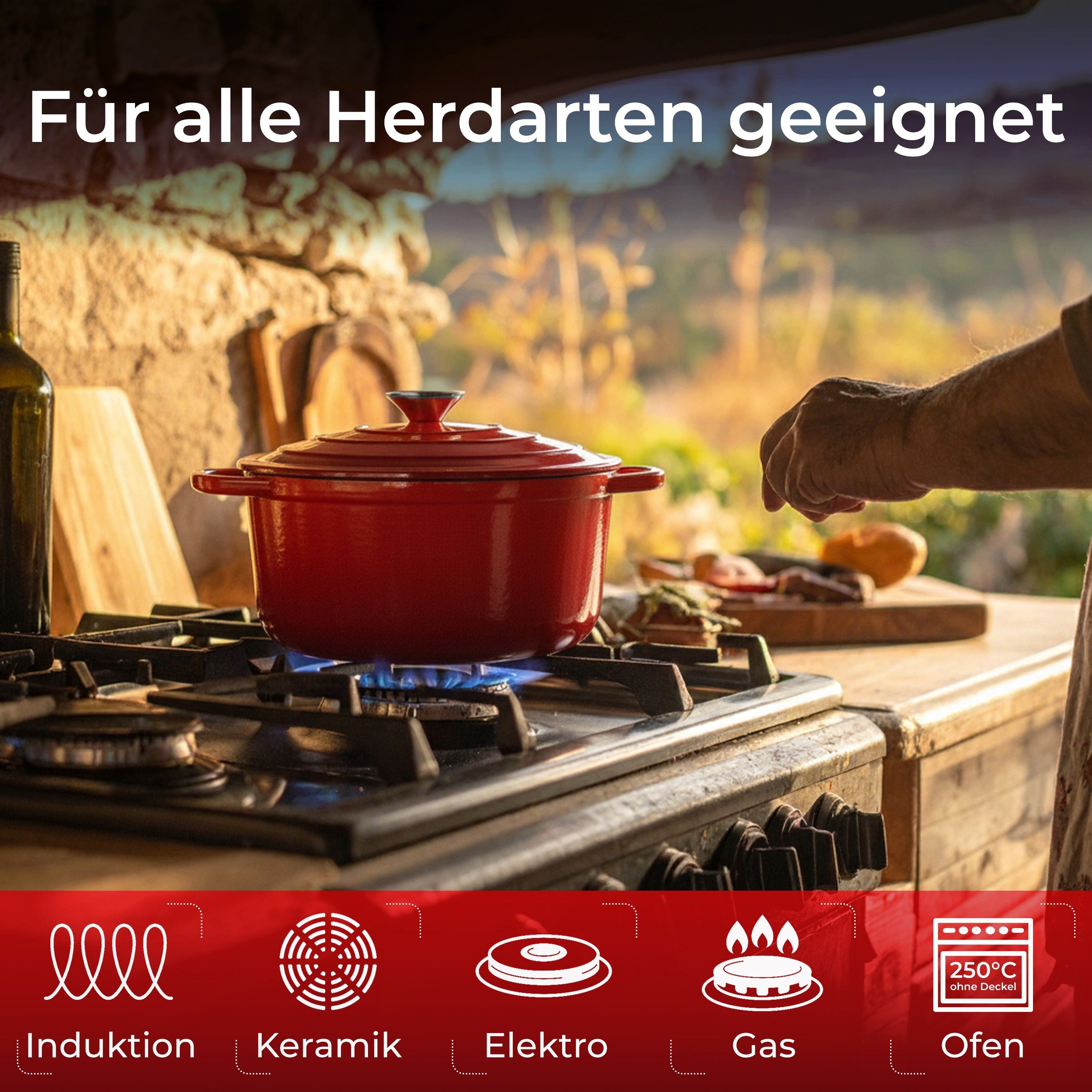 KLAMER Bräter Gusseisen Bräter 5 L, Gusseisen-Topf 25 cm backofengeeignet, Emaille …, Gusseisen, Exzellente Hitzeverteilung, Intensive Aromabildung, 5 Liter