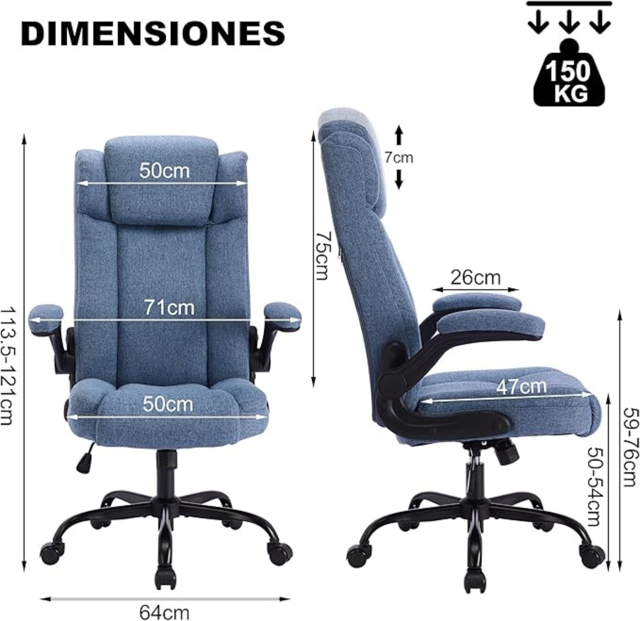 LIYURUI Bürostuhl Ergonomischer 150KG Belastbarkeit Chefsessel Stoff Flip-u günstig online kaufen