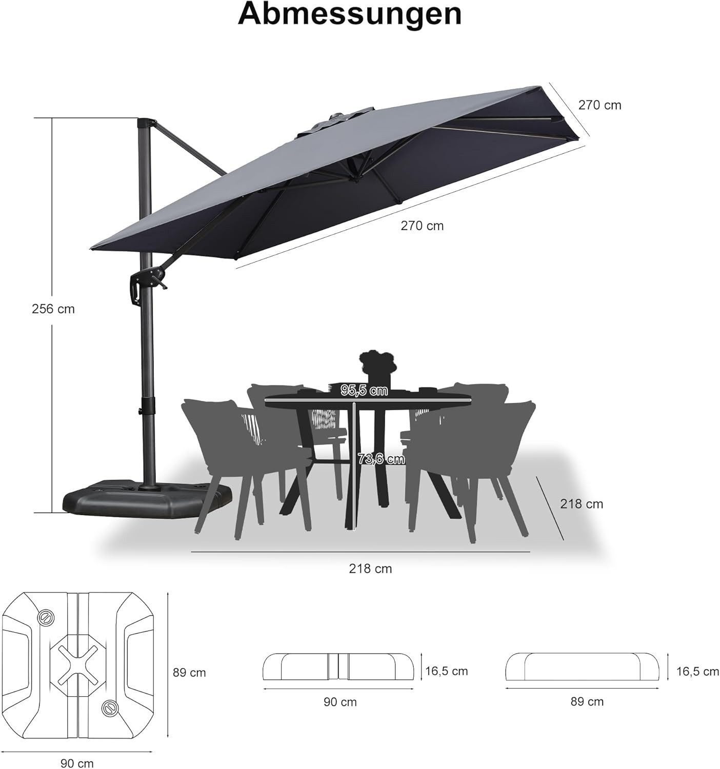 PURPLE LEAF Sonnenschirm Quadratischer Alu Außenbereich Ampelschirm mit Schirmständer, LxB: 270,00x270,00 cm, 360°Rotation, Sonnenschutz UV50+, für Garten, Terrasse, Pool, Balkon