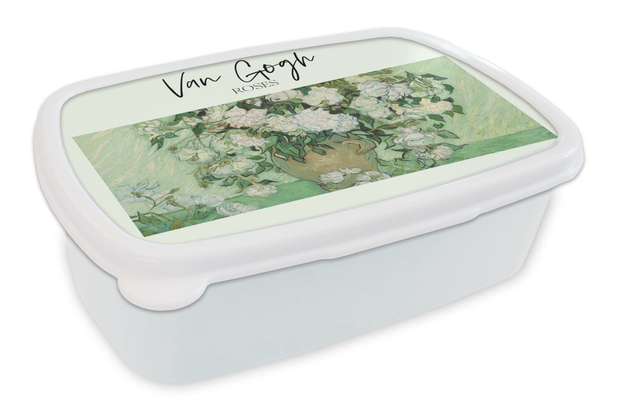 MuchoWow Lunchbox Van Brotdose, Mädchen für für - Kunststoff, - Rosen, und weiß Brotbox Gemälde Gogh und Jungs Kinder (2-tlg), Erwachsene