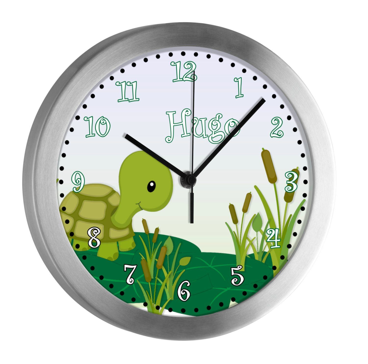 CreaDesign Funkwanduhr Kinderzimmer Kinder Wanduhr Schildkröte personalisiert