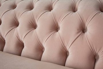 JVmoebel Chesterfield-Sofa 4-SITZIGES CHESTERFIELD-SOFA UND HOCKER AUS STAUBIGEM ROSA SAMT