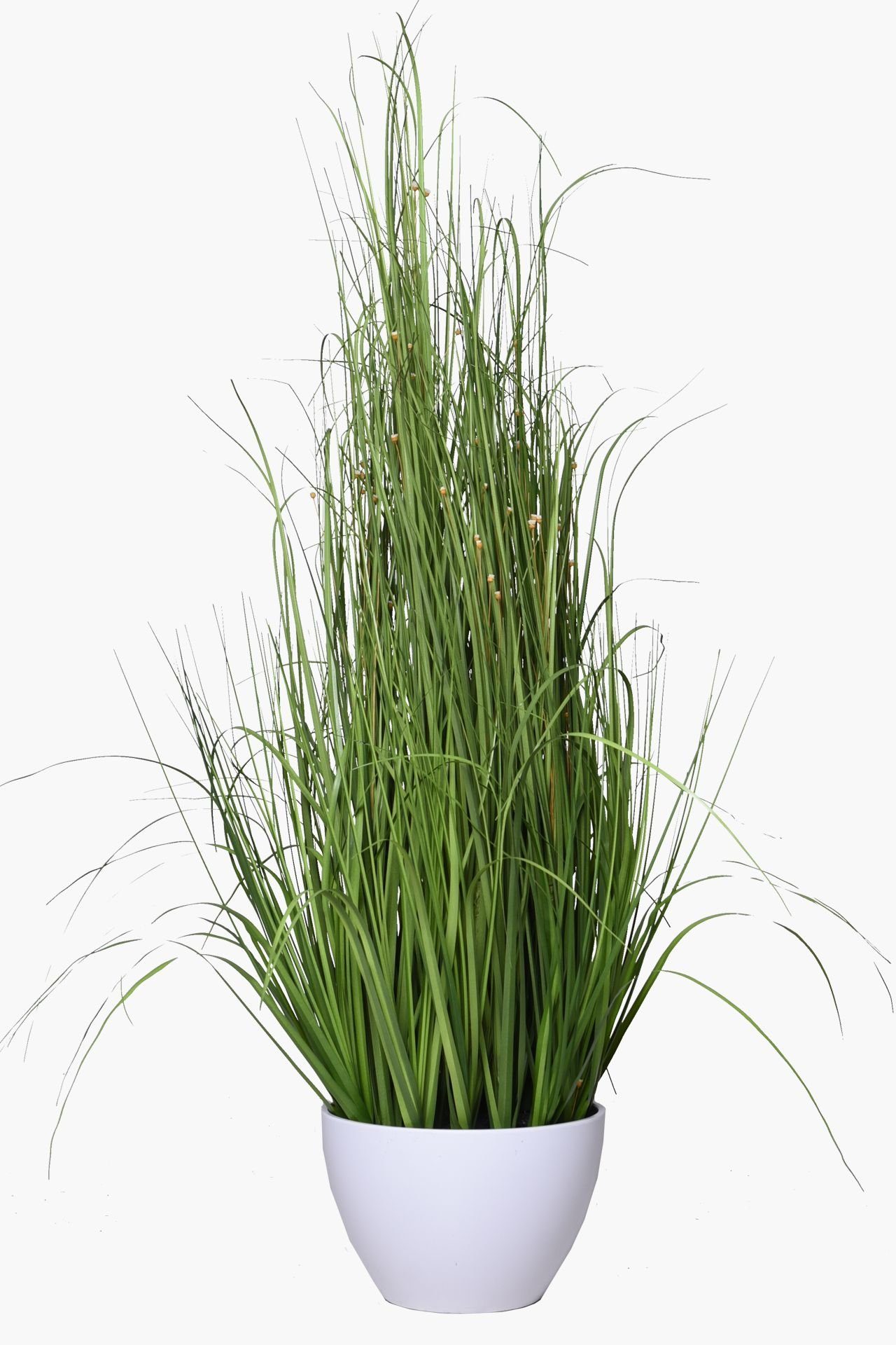 Kunstpflanze Kunstgras Gras künstlich mit cm im -, Kunstpflanze 100 Topf FLORES Grün Höhe VIVANNO, Blüten