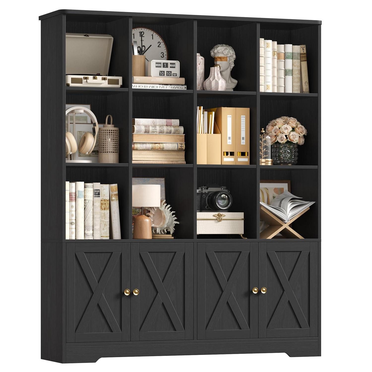 LuxusKollektion Bücherregal Bücherregal mit Türen 12 Fächer Schwarz