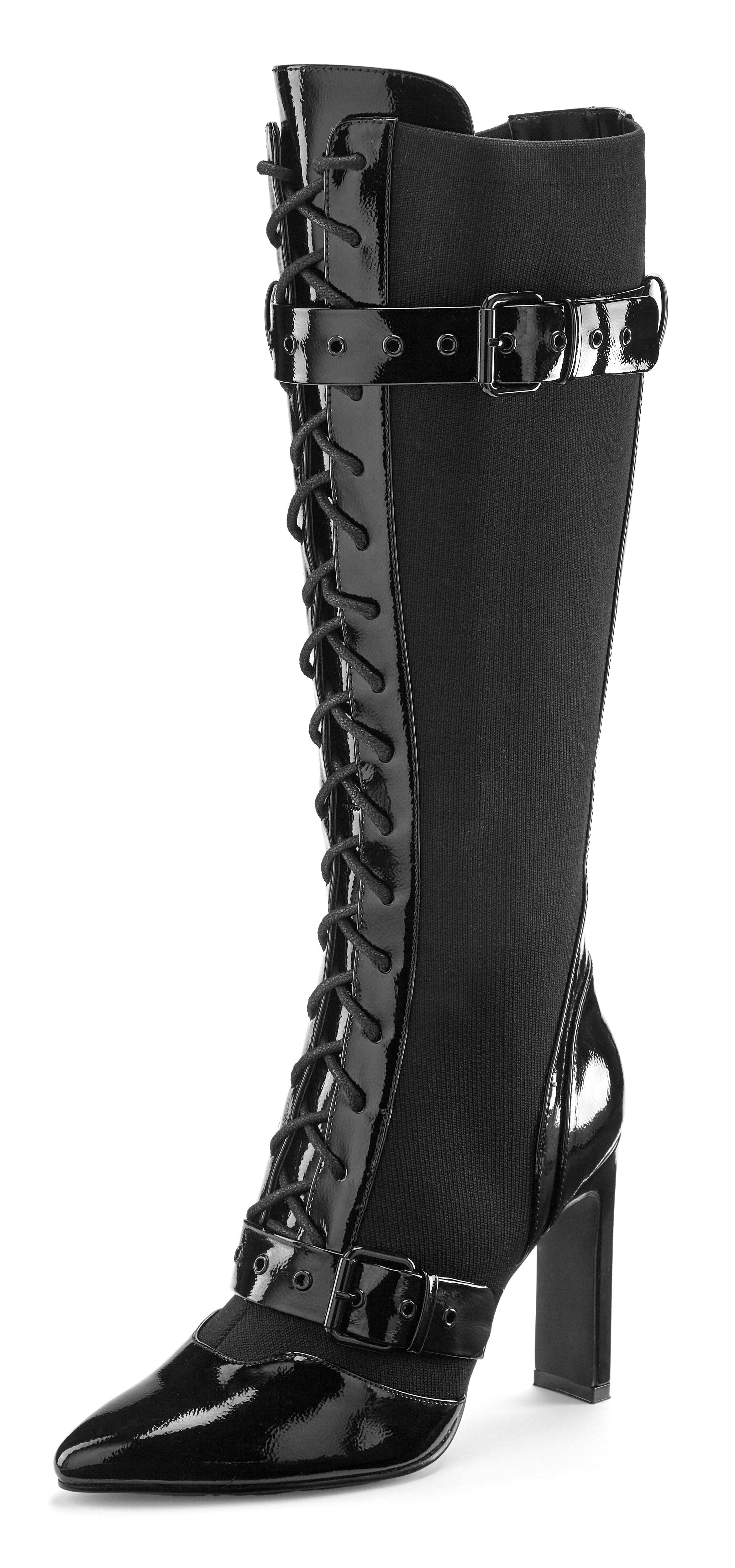 LASCANA Belle Affaire Schnürstiefel mit elastischem Schaft High-Heel-Stiefe günstig online kaufen