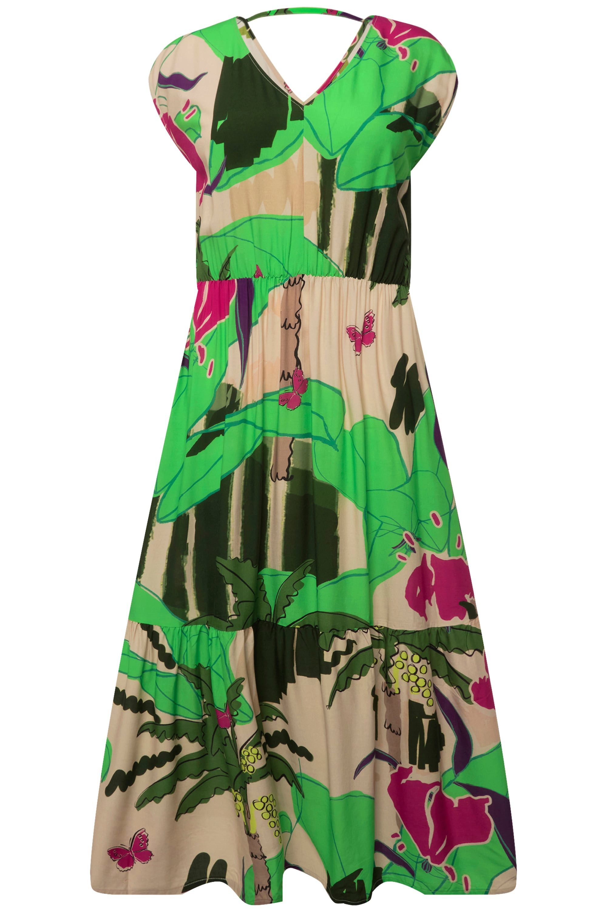 Ulla Popken Maxikleid Maxikleid Palmen V-Ausschnitt günstig online kaufen