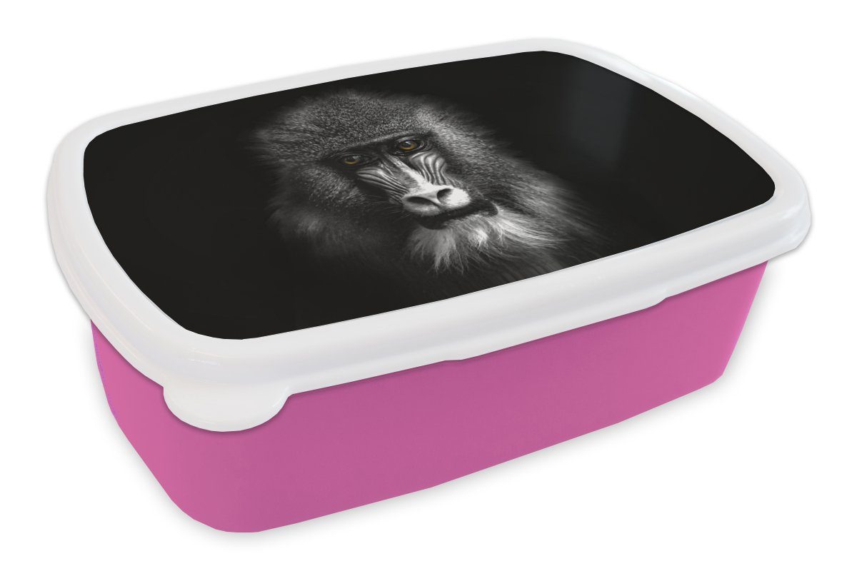 MuchoWow Lunchbox Affe - Tiere - Augen - Braun - Schwarz und weiß, Kunststoff, (2-tlg), Brotbox für Erwachsene, Brotdose Kinder, Snackbox, Mädchen, Kunststoff rosa | Lunchboxen
