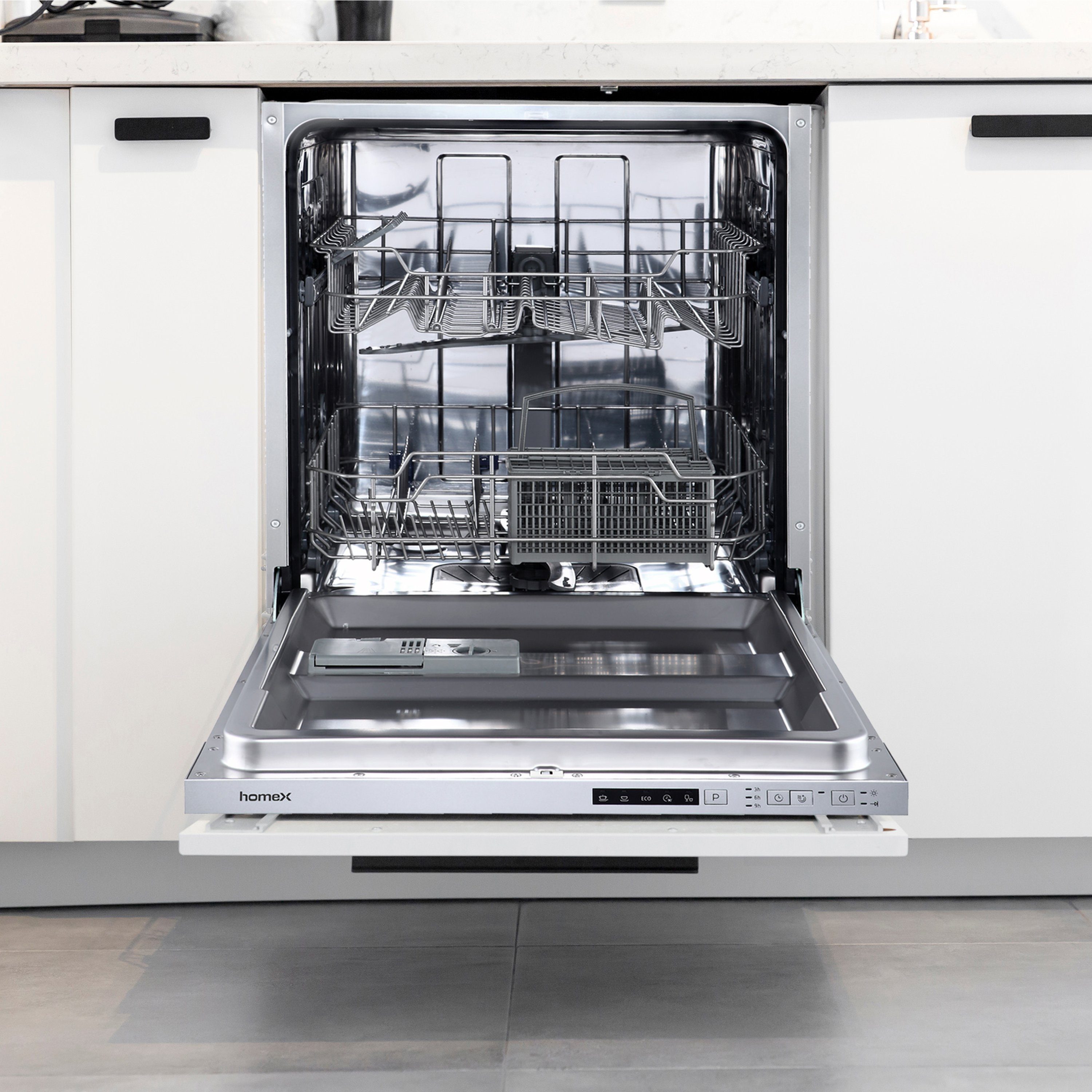 homeX vollintegrierbarer Geschirrspüler GSEV6014AE, 11 l, 14 Maßgedecke, Einbauspülmaschine vollintegriert, 60 cm, 5 Programme, Aquastop, weiß