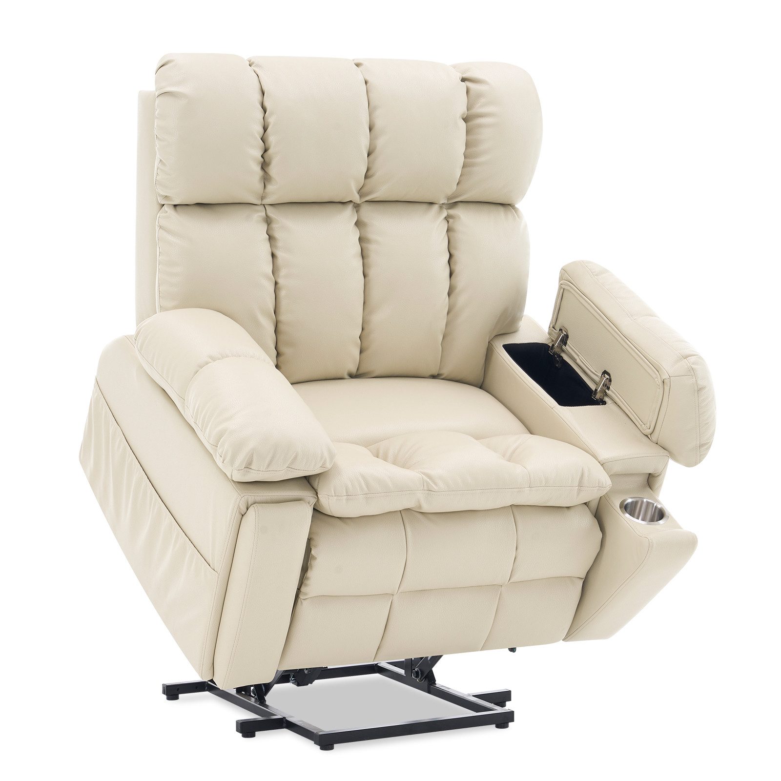 Zuacs TV-Sessel zweimotorig, elektrisch verstellbar, Relaxsessel mit Aufstehhilfe, und Liegefunktion – multifunktionales Einzelsofa aus PU, cremeweiß