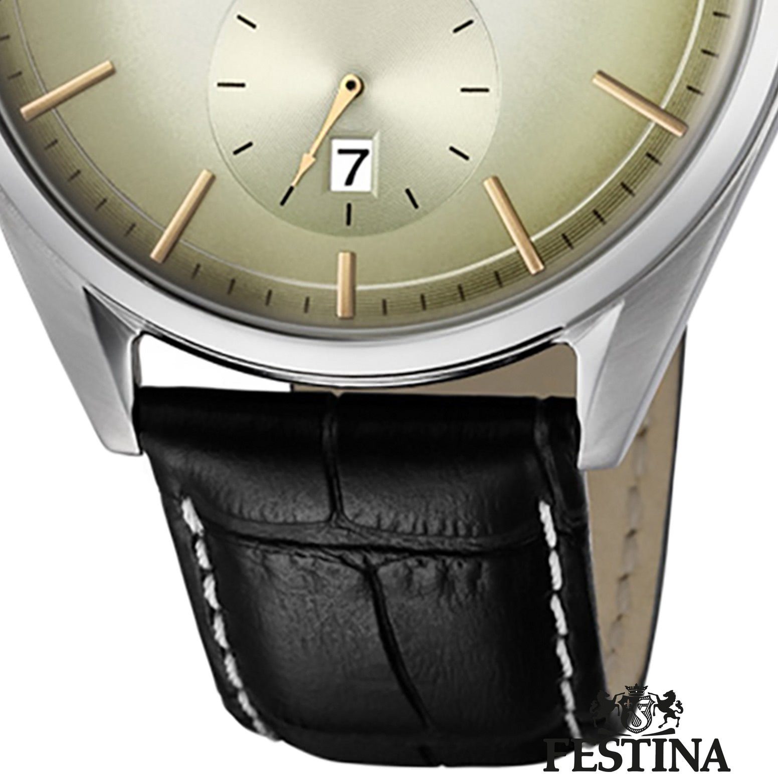Herren Leder, schwarz Herren Festina Lederarmband Uhr Armbanduhr Analog F6857/1 Festina Quarzuhr rund,