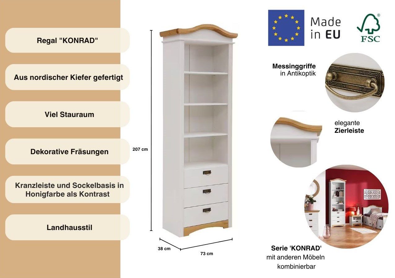 OTTO home Regal Konrad, aus Massivholz, für Kinderzimmer, mit Metallgriffen, Made in Europa