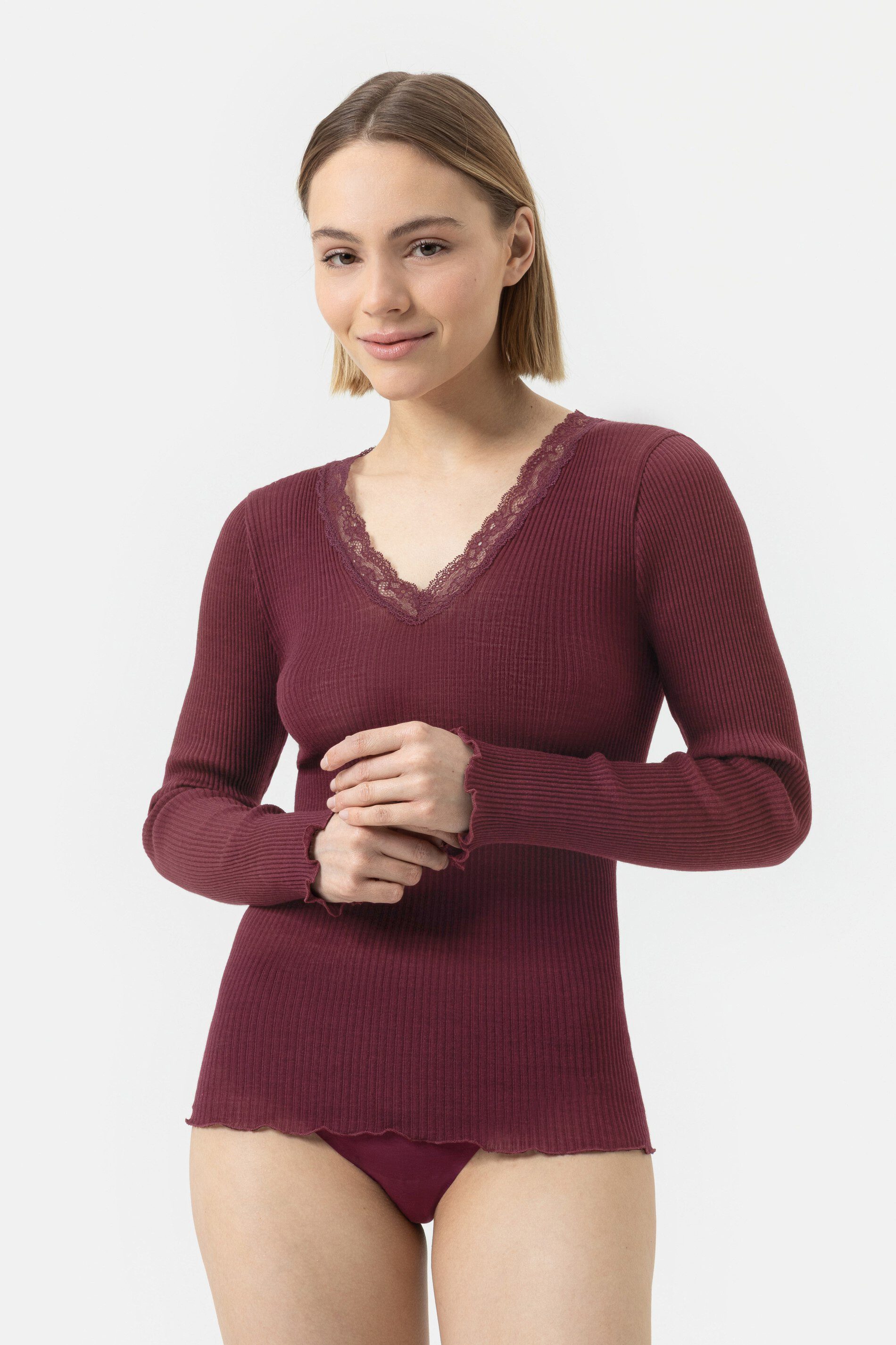 Mey Langarmshirt Serie Wool Expressive Uni (1-tlg) Longsleeve mit Spitze, F günstig online kaufen