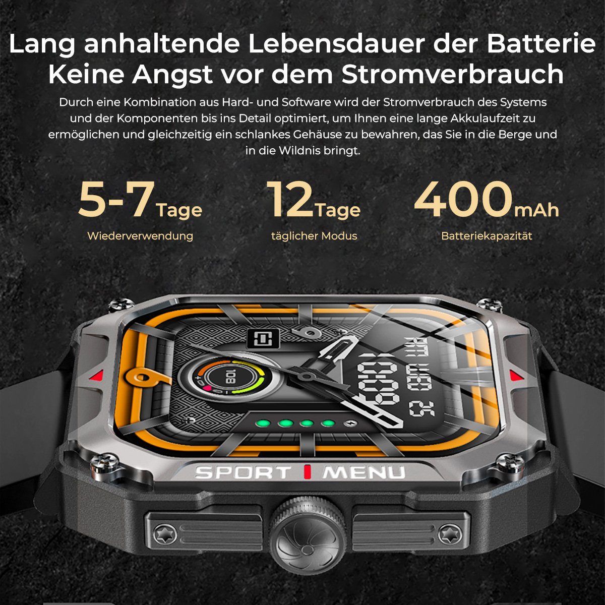 7Magic Smartwatch Herren Smartwatch Schwarz (2.02 Telefonfunktion mit Wasserdicht IP68 Outdoor Zoll), Tracker, Schlafmonito Damen Sportuhr Fitness Touchscreen 2,02”