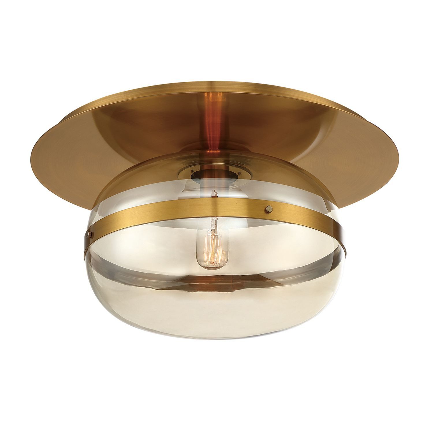 Licht-Erlebnisse Deckenleuchte FLORIN, ohne Leuchtmittel, Rauchglas Metall D: 34.8cm rund in Messing Antik Bernstein Vintage E27