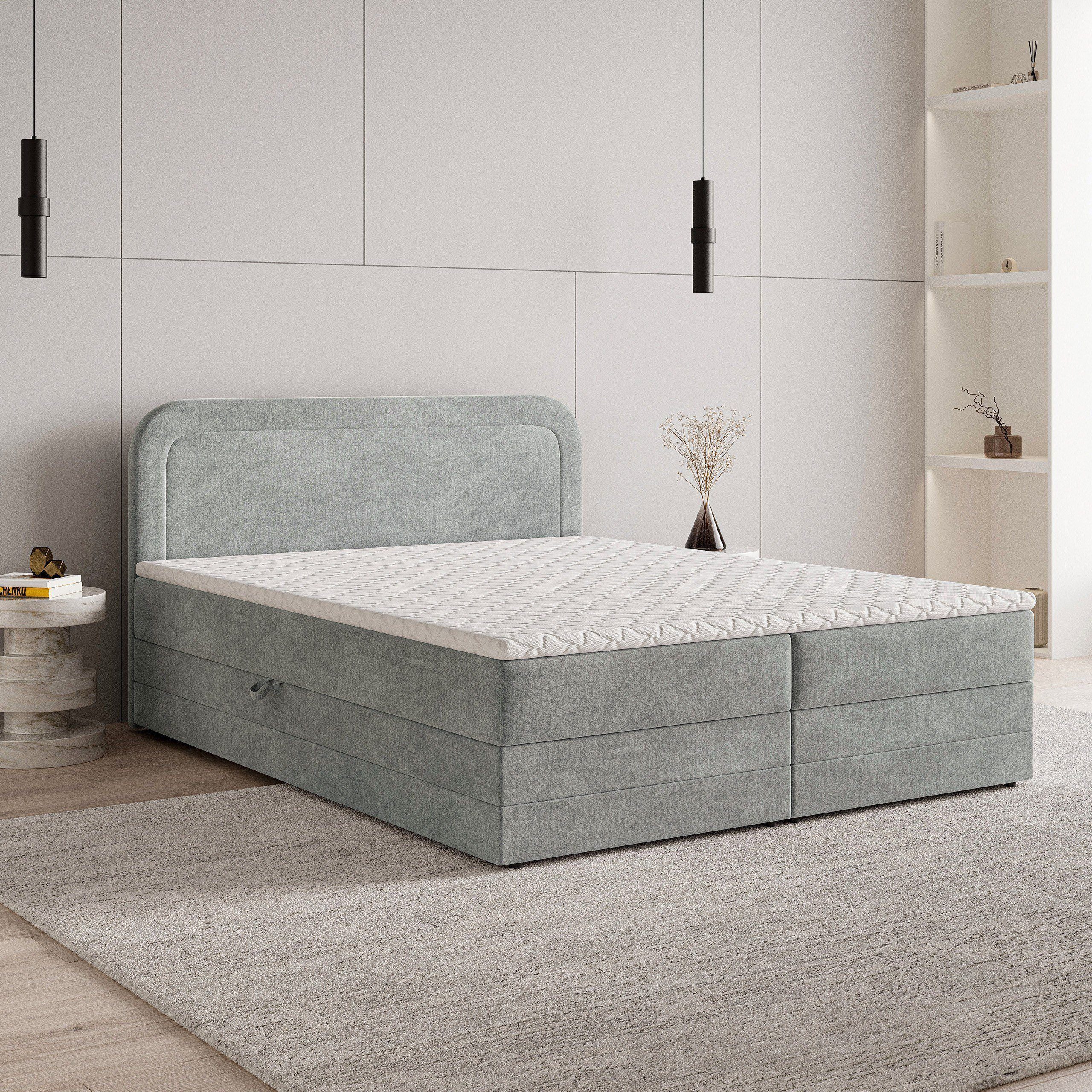 Masseno Boxbett ARMEL 160x200 cm mit Bonell Matratze und Topper, Doppelbett, Polsterbett mit Kopfteil, Boxspringbett